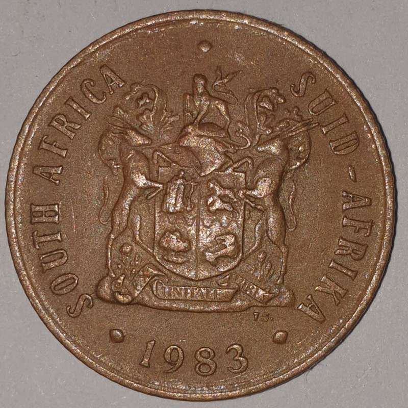 1983 - 2 CENT COIN (TWO CENT COIN) - RSA - BRONZE - KM#83 - BILINGUAL LEGEND - WILDEBEEST